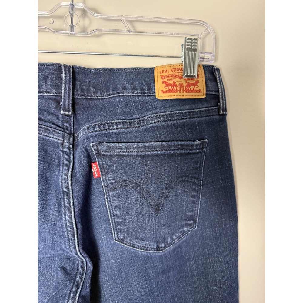 Levis 505 Jeans Womens 29 Blue Denim Straight Leg Mid Rise Stretch Dark Wash - Picture 4 of 7